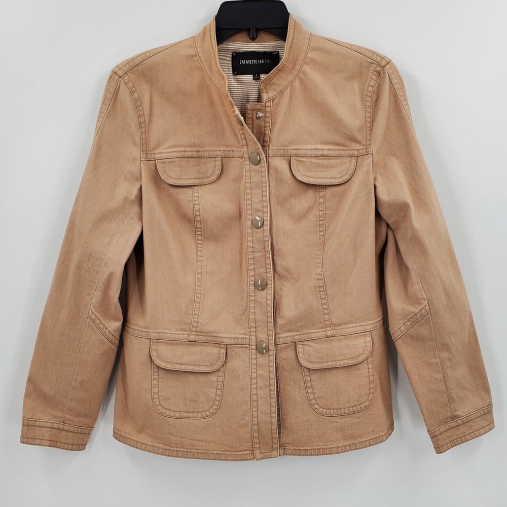 Lafayette‎ 148 NY Beige Tan Button Front Fitted Utility Jacket Size 6